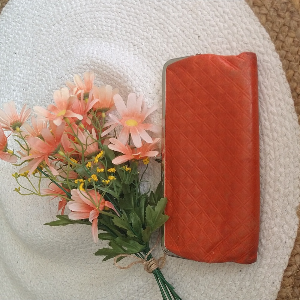 HOBO Orange Leather Multi-Pocket Leather Clutch Wallet